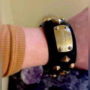 Authentic Jimmy Choo gold studded bangle cuff bracelet glossy Patent leather